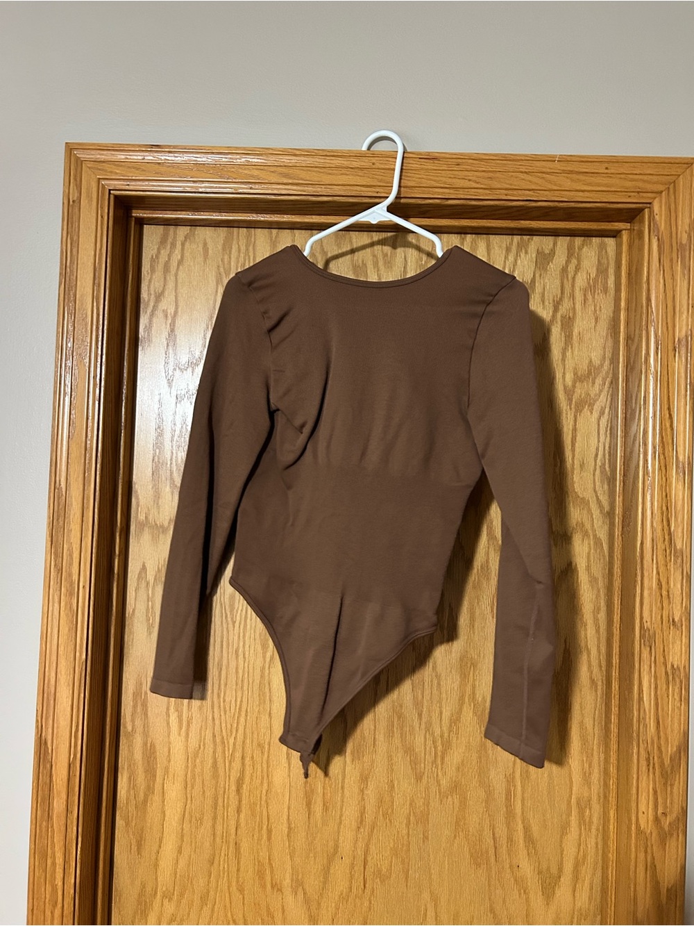 Women’s Long-Sleeve Brown One-Piece Bodysuit with Open Back